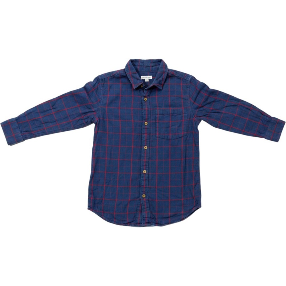Tucker + Tate Flannel Shirt Boys Large 10/12 Navy Red Plaid Button Up Cotton